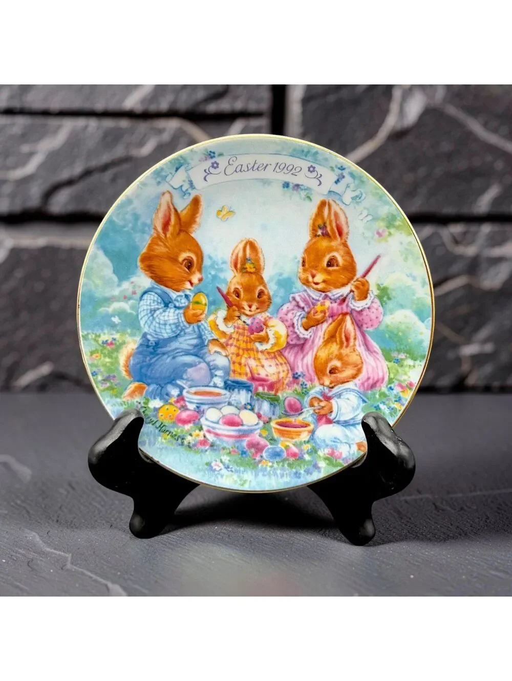 Vintage Avon Colorful Moments Easter 1992 Bunny Plate 22K Gold Porcelain 5